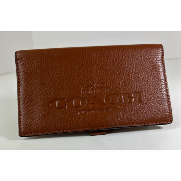 Coach Checkbook Wallet Classic Horse & Carriage Chestnut Brown Pebbled Leather - Picture 7 of 9